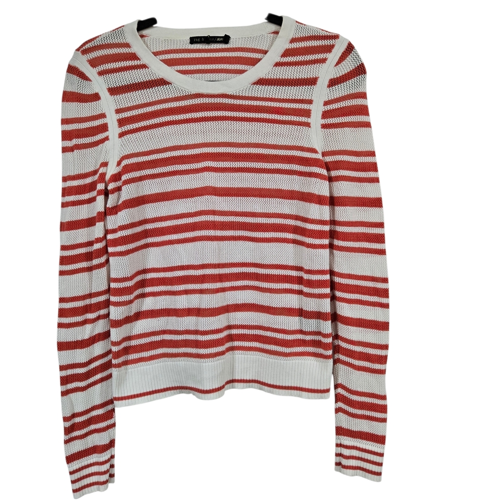 Rag & Bone Women's Striped Coral & Cream Lightweight Eyelet Knit Top